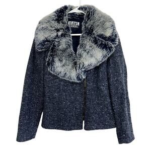 ICEBERG JEANS Women's size S Blue Speckle Wool Faux Fur Contemporary Jacket